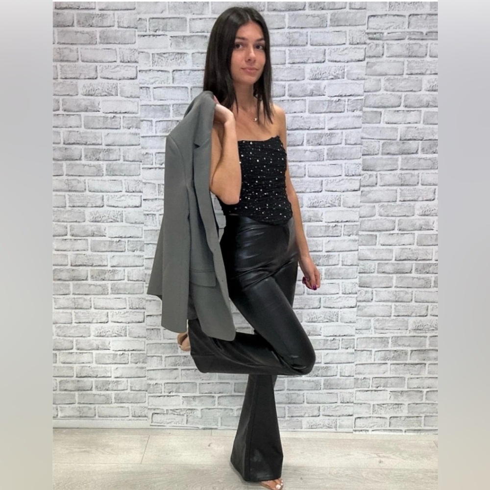 Zara Faux Leather Flared Pants - Picture 2 of 12